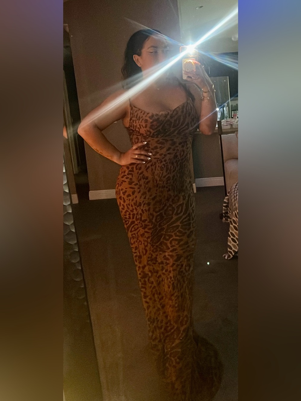 Oh Polly Shape Tropical Print Strappy Cowl Neck Maxi Dress 🐆🤎